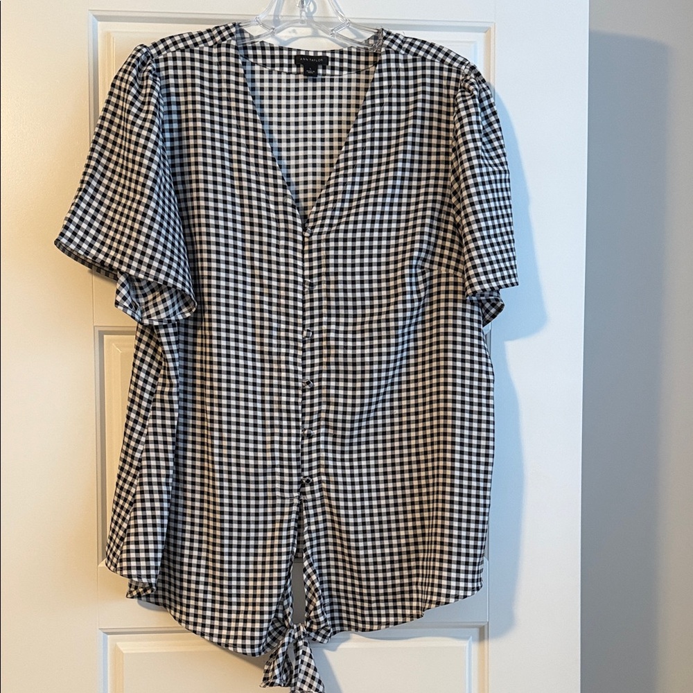 Ann Taylor Black and White Checkered Blouse